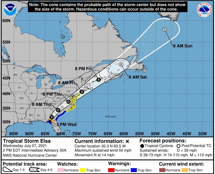 NHC Forecast Cone - 2PM EDT July 7