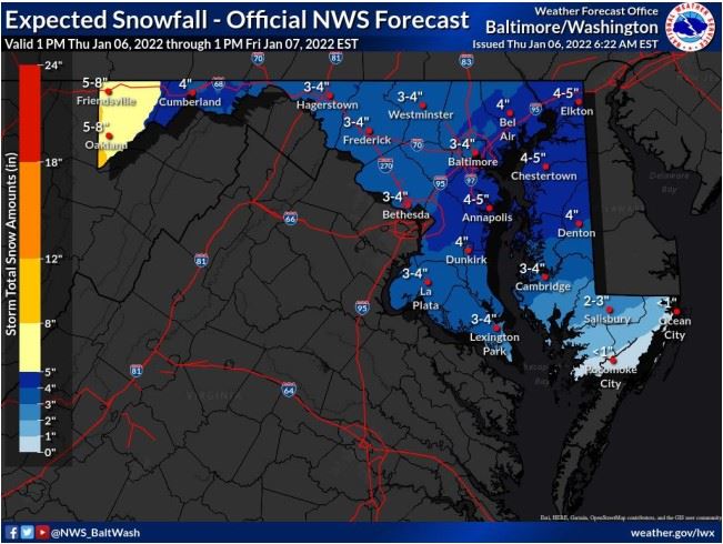 NWS Expected Snowfall Tonight
