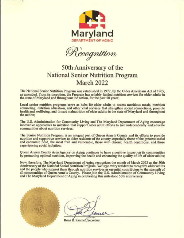 Proclamation from MD Department of Aging